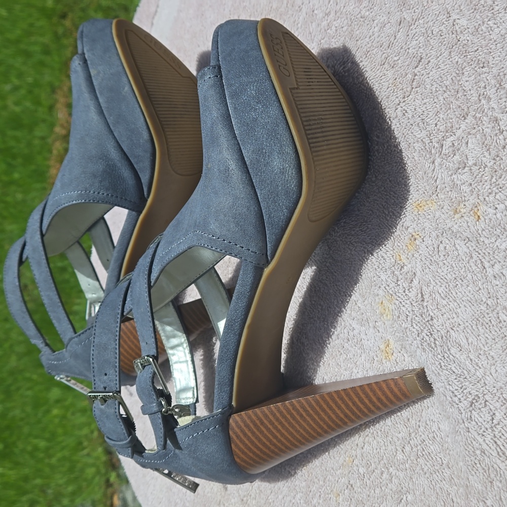 Guess Open Toe Stacked Heel Suede Platform Booties - image 6